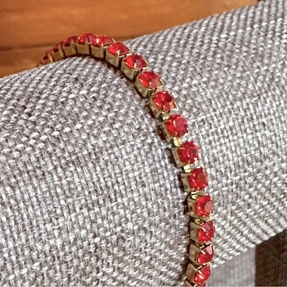 Red Ruby CZ 18K Gold Stainless Steel Tennis Bracelet July Birthstone Waterproof - Picture 3 of 7
